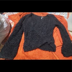 Fluffy black bell sleeve Free People sweater